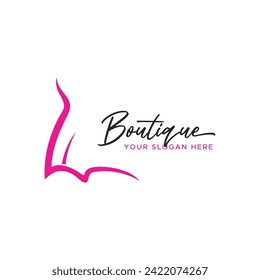 Women's clothing logo with hanger, luxury clothes.Logo for business,boutique,fashion shop,model,shopping and beauty.