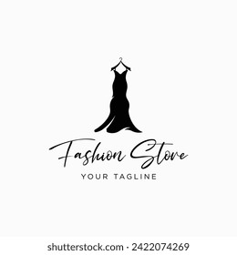 Women's clothing logo with hanger, luxury clothes.Logo for business,boutique,fashion shop,model,shopping and beauty.