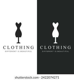 Women's clothing logo with hanger, luxury clothes.Logo for business,boutique,fashion shop,model,shopping and beauty.