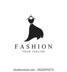 Women's clothing logo with hanger, luxury clothes.Logo for business,boutique,fashion shop,model,shopping and beauty.