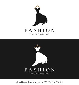 Women's clothing logo with hanger, luxury clothes.Logo for business,boutique,fashion shop,model,shopping and beauty.