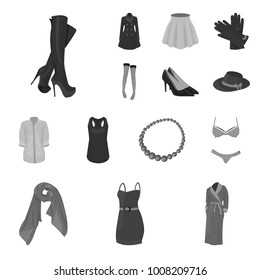 Women's Clothing monochrome icons in set collection for design.Clothing Varieties and Accessories vector symbol stock web illustration.