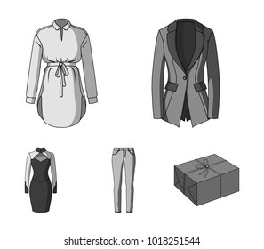 Women's Clothing monochrome icons in set collection for design.Clothing Varieties and Accessories vector symbol stock web illustration.