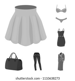 Women's Clothing monochrome icons in set collection for design.Clothing Varieties and Accessories vector symbol stock web illustration.