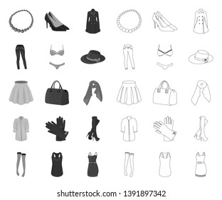 Women's Clothing mono,outline icons in set collection for design.Clothing Varieties and Accessories vector symbol stock web illustration.