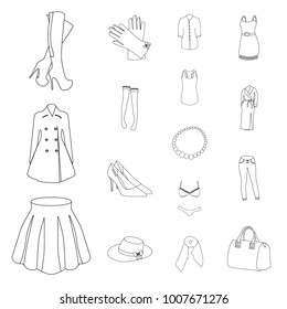 Women's Clothing outline icons in set collection for design.Clothing Varieties and Accessories vector symbol stock web illustration.