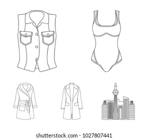 Women's Clothing outline icons in set collection for design.Clothing Varieties and Accessories vector symbol stock web illustration.