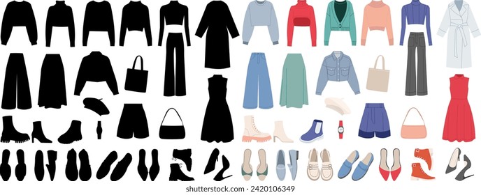 women's clothing set black silhouette, on white background vector