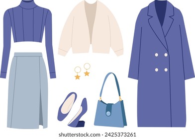 women's clothing set, fashion set on white background vector