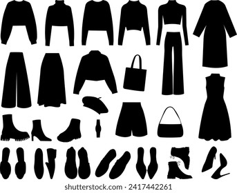 Women Clothes Names Silhouettes Icons Clothing Stock Vectorclothes w 