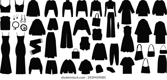 women's clothing silhouette set, vector