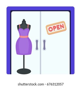 Women's clothing store. E-commerce single icon in cartoon style vector symbol stock illustration web.