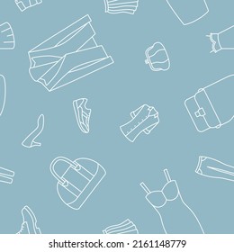 Women's clothing - Vector background (seamless pattern) of dress, shoes, skirt, jeans, jacket and accessories for graphic design
