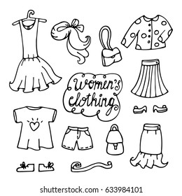Women's clothing vector. Set. Hand drawing