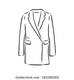 Women's coat, Fashion flat sketch. Technical drawing women's coat, vector sketch illustration