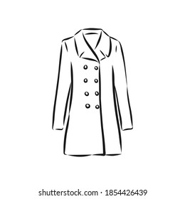 Women's coat, Fashion flat sketch. Technical drawing women's coat, vector sketch illustration