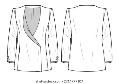 Frauen kragenlose Blazer Design technische flache Skizze Vektor Mockup Vorlage.