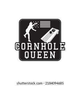 Women's Cornhole Tournament. Cornhole for Women. Cornhole Queen. Women's cornhole player Logo Design.