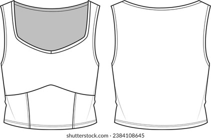 Women's Corset Top. Technical fashion illustration. Front and back. Women's CAD mock-up.