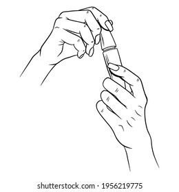 Women's cosmetics. Mascara in female hands. Face cosmetics. Cartoon style. Illustration for design and decoration.