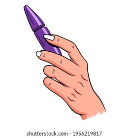 Women's cosmetics. Mascara in female hands. Face cosmetics. Cartoon style. Illustration for design and decoration.
