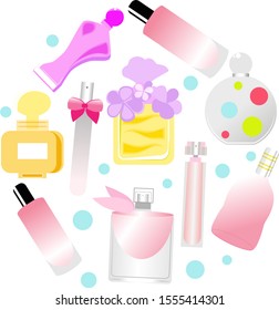 Women's cosmetics and perfumes. Realistic vector for presentation of glass cosmetic packages  product. Body and skin care product on white background.  Beauty products packaging template.