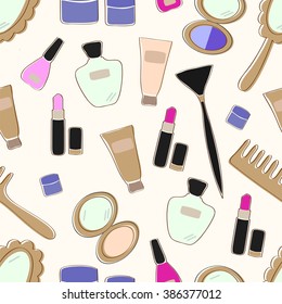 Women's cosmetics. Seamless background.