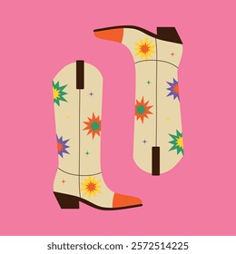 Women's cowboy boots.Vector wild west clipart icons.