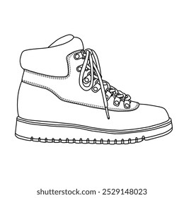 Women's Cozy Ankle Boot Shoes Line art, Technical sketch hand drawing outline vector doodle illustration side view isolated on white background