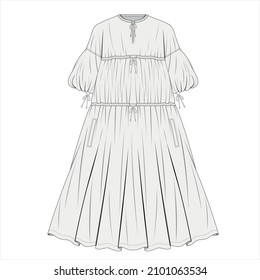 Túnica de cable de cuello de la tripulación femenina. Ilustración de la moda técnica tónica. Plantilla de túnica de ropa plana delantera y trasera, color blanco. Burla de CAD de mujeres.