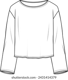 In: Women's Crew Neck Jumper. Technische Modedarstellung. Vorderseite, weiß. Unisex-CAD-Modell.