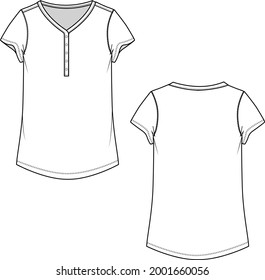 Womens Crew neck Short sleeve t-shirt top technical flat sketch drawing