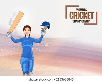 Women's Cricket Championship Concept With India Female Batter Player In Winning Pose.