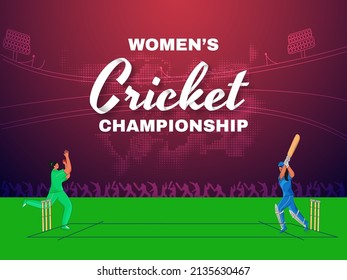 Women's Cricket Championship Concept With Participating Players Of India VS Pakistan On Stadium Background.