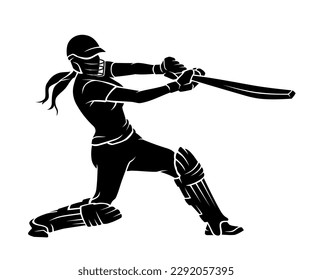 Women's Cricket Sport, Bat Swinging Silhouette
