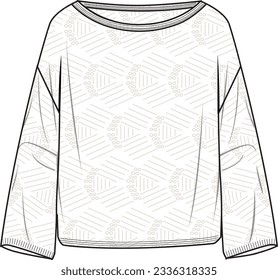 Women's Crochet Jumper. Technical fashion illustration. Front, white colour. Women's CAD mock-up.