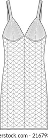 Women's Crochet Mini Knit Dress. Dress technical fashion illustration. Flat apparel dress template front, white color. Women's CAD mock-up.