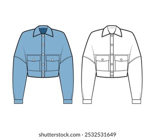 Womens crop jacket denim vector flat design and technical drawing