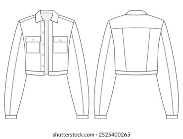 Womens crop jacket tempate technical drawing and flat design vector