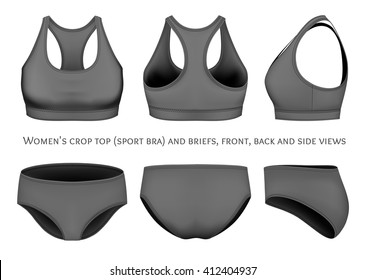 Women's crop top (sport bra) and briefs.  Fully editable handmade mesh. Vector illustration.