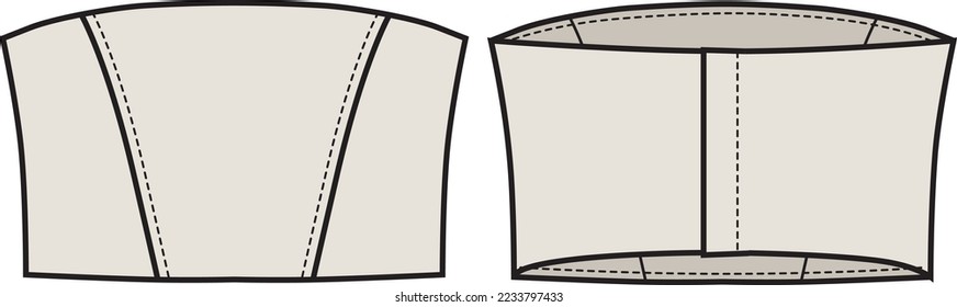 Women's Crop Top- Top technical fashion illustration. Flat apparel top template front and back, stone colour. Women's CAD mock-up.