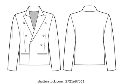 Blazer recortado frente y vista posterior de las mujeres Plantilla de maqueta de Vector de diseño plano técnico.