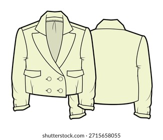 Frauen zugeschnitten Blazer technische flache Zeichnung Vektor Mockup Schablone.