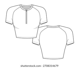Women's cropped t-shirt technical flat design vector mockup template.
