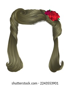 women's curly hairs with flower.red rose. blonde colors.