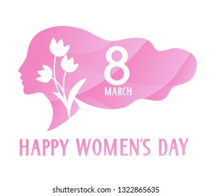 Womens Day 8 March concept. Decorative woman silhouette on white background with tulip flowers. Vector illustration
