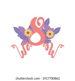 womens day 8 march floral flowers and swirl decoration in cartoon style vector illustration