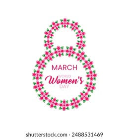 Women's Day 8 March floral design isolated on white