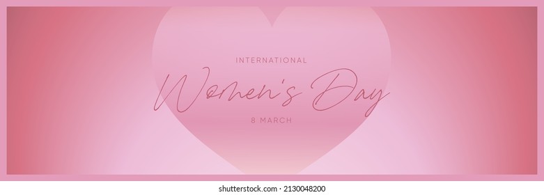 Women's day 8 March gradient background. Simple background with heart shape, pink gradient and elegant text for holiday greeting card design. Cute web banner. Vector.