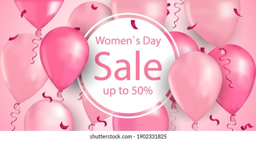 womens day 8 march holiday shopping sale special discount banner flyer or greeting card with air balloons horizontal vector illustration